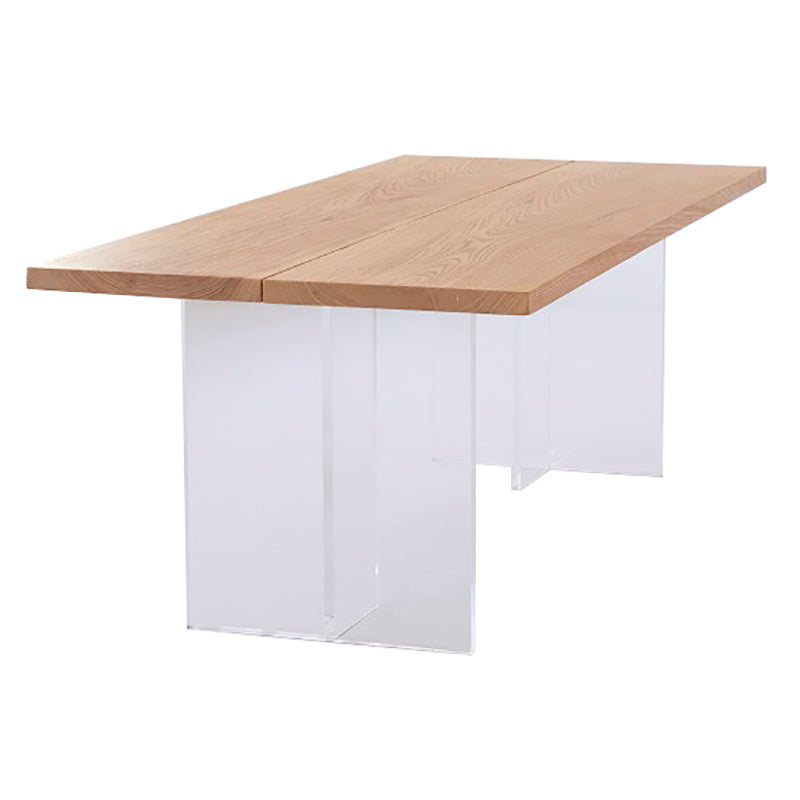 Contemporary Rectangle Standard Dining Table Solid Wood Dining Table with Double Pedestal Base