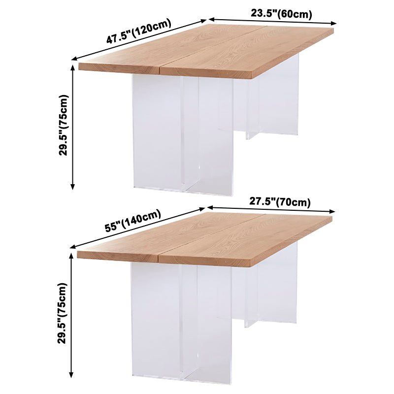 Contemporary Rectangle Standard Dining Table Solid Wood Dining Table with Double Pedestal Base