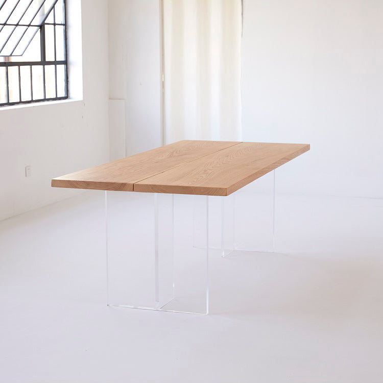 Contemporary Rectangle Standard Dining Table Solid Wood Dining Table with Double Pedestal Base