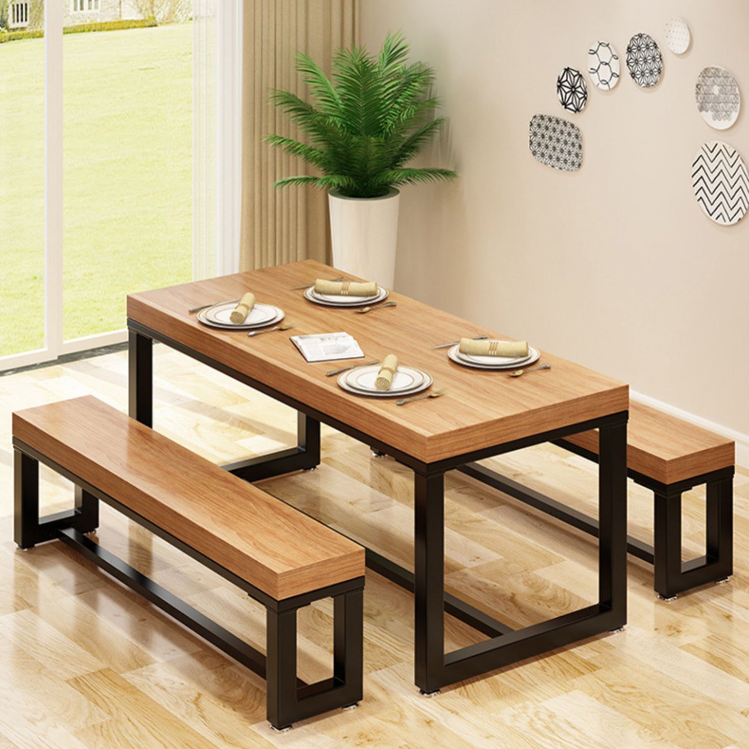 Mesa de comedor de cocina de madera maciza moderna forma de comedor rectángulo de comedor estándar con base de caballete