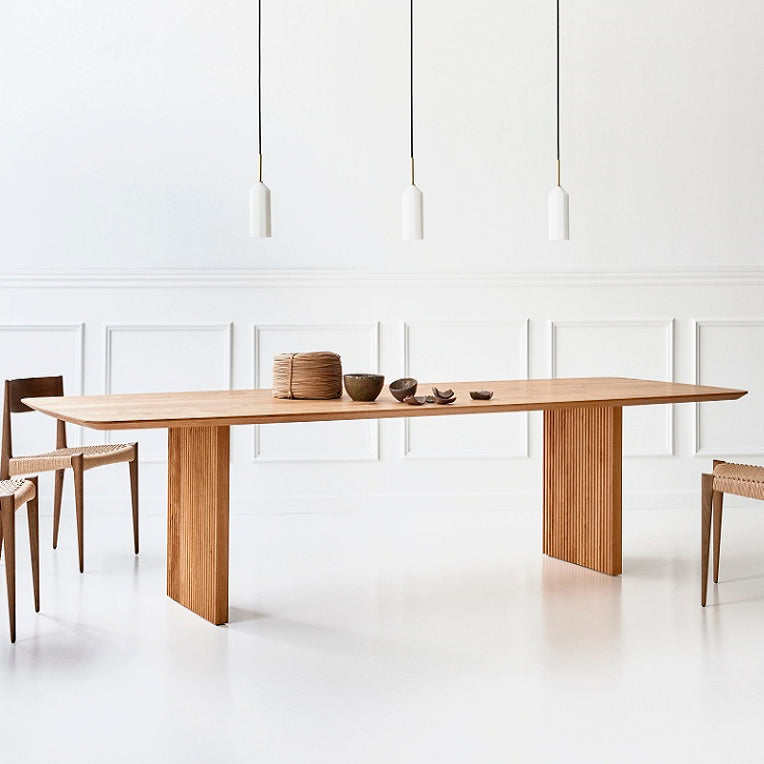 Rectangle Modern Dining Table White Fixed Table with Pinewood Solid Wood