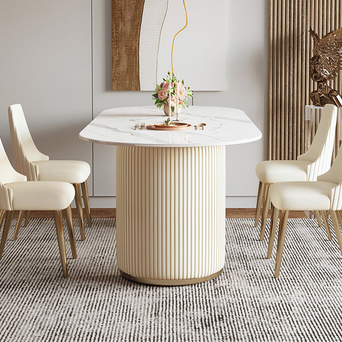Sintered Stone Top Dining Table Oval Table with Metal Base and Double Pedestal