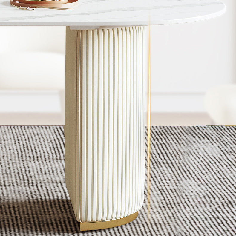 Sintered Stone Top Dining Table Oval Table with Metal Base and Double Pedestal