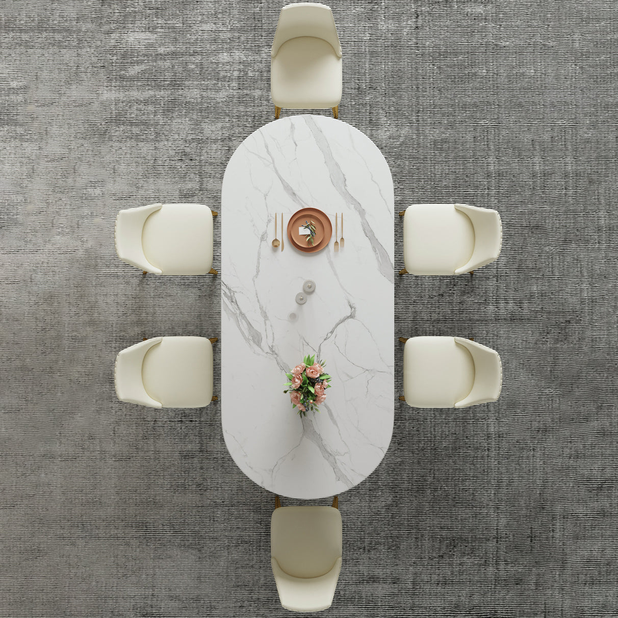 Sintered Stone Top Dining Table Oval Table with Metal Base and Double Pedestal