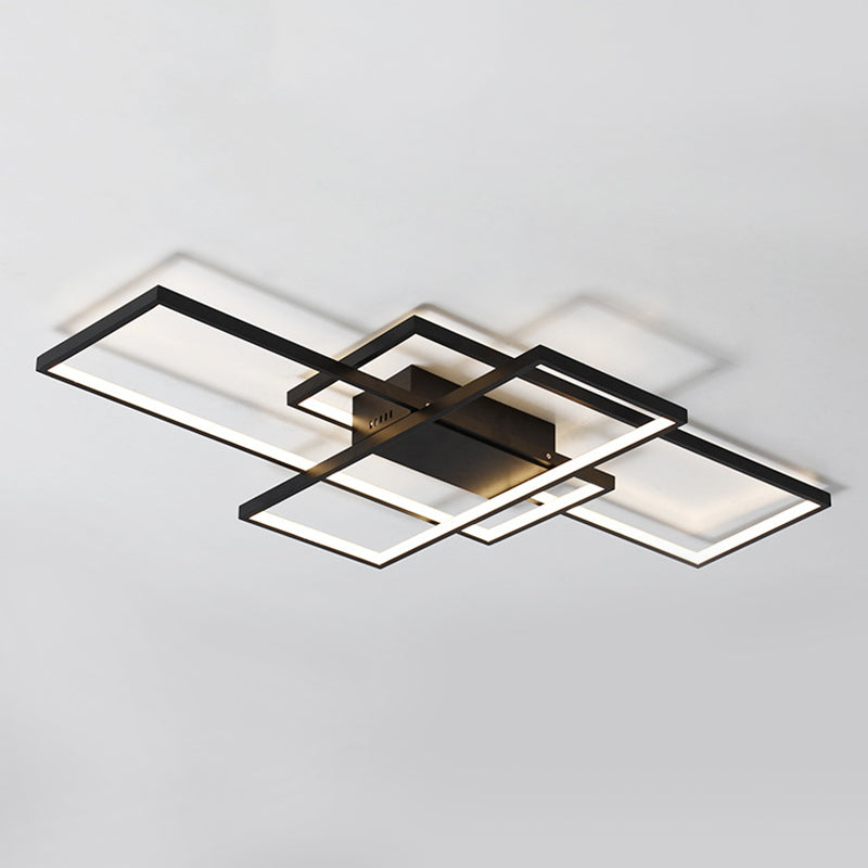 Modern Style Rectangle Semi Flush Light Fixtures Metal 3-Lights Semi Surface Mount Ceiling Lights