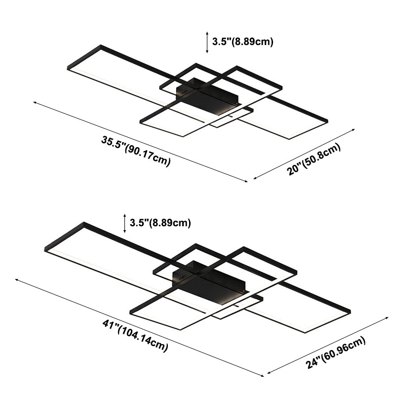 Lámparas de techo semi empotradas rectangulares de estilo moderno Luces de techo de montaje semisuperficial de metal de 3 luces