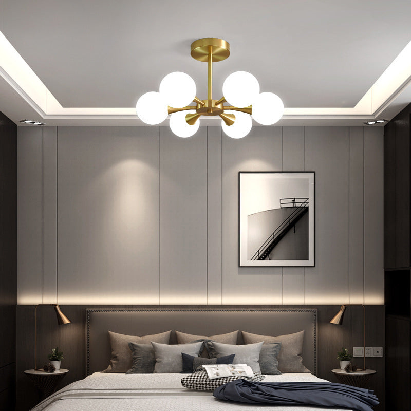 Opal Glass Globe Semi Flush Ceiling Lights Modern Style Multi Lights Semi Mount Lighting