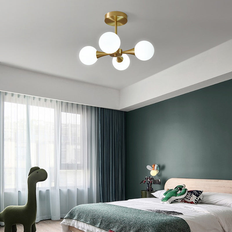 Opal Glass Globe Semi Flush Ceiling Lights Modern Style Multi Lights Semi Mount Lighting