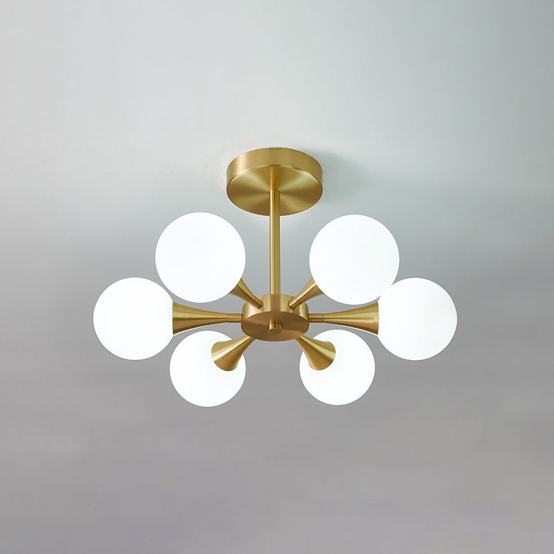 Opal Glass Globe Semi Flush Ceiling Lights Modern Style Multi Lights Semi Mount Lighting