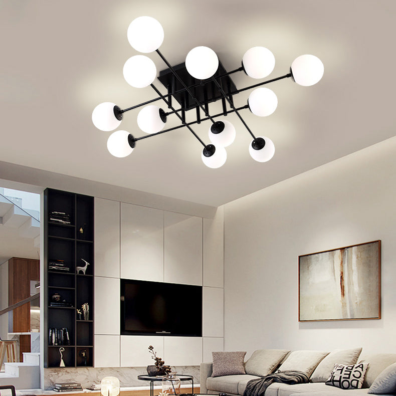 Modern Style Milk Glass Semi Flush Ceiling Chandelier Fixtures Multi Lights Globe Semi Flush Light