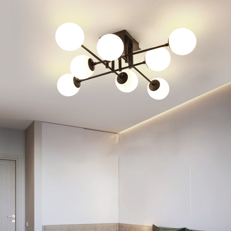 Modern Style Milk Glass Semi Flush Ceiling Chandelier Fixtures Multi Lights Globe Semi Flush Light