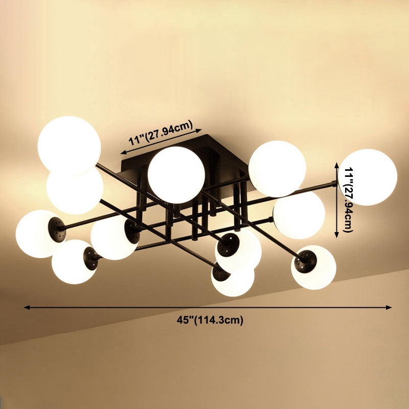Modern Style Milk Glass Semi Flush Ceiling Chandelier Fixtures Multi Lights Globe Semi Flush Light