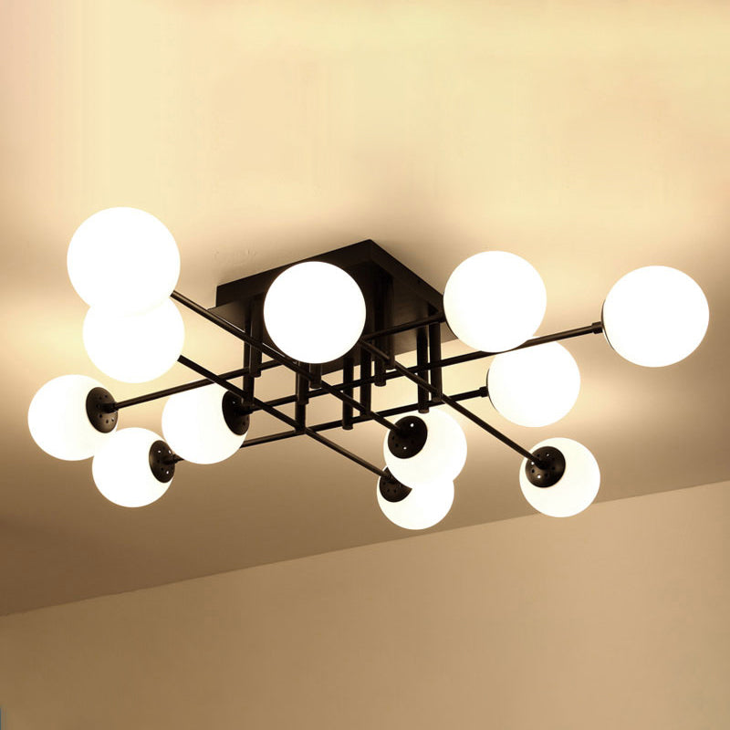 Modern Style Milk Glass Semi Flush Ceiling Chandelier Fixtures Multi Lights Globe Semi Flush Light