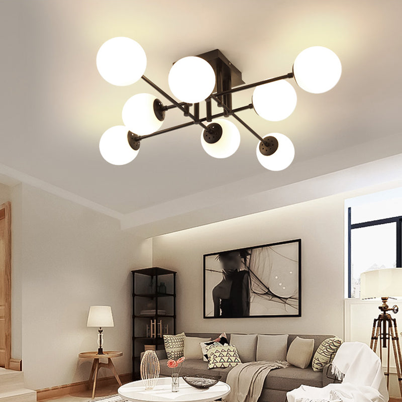 Modern Style Milk Glass Semi Flush Ceiling Chandelier Fixtures Multi Lights Globe Semi Flush Light