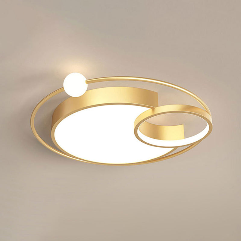 3-Lights Circles Flush Ceiling Light Fixture Modern Style Metal Led Flush Mount in Glod