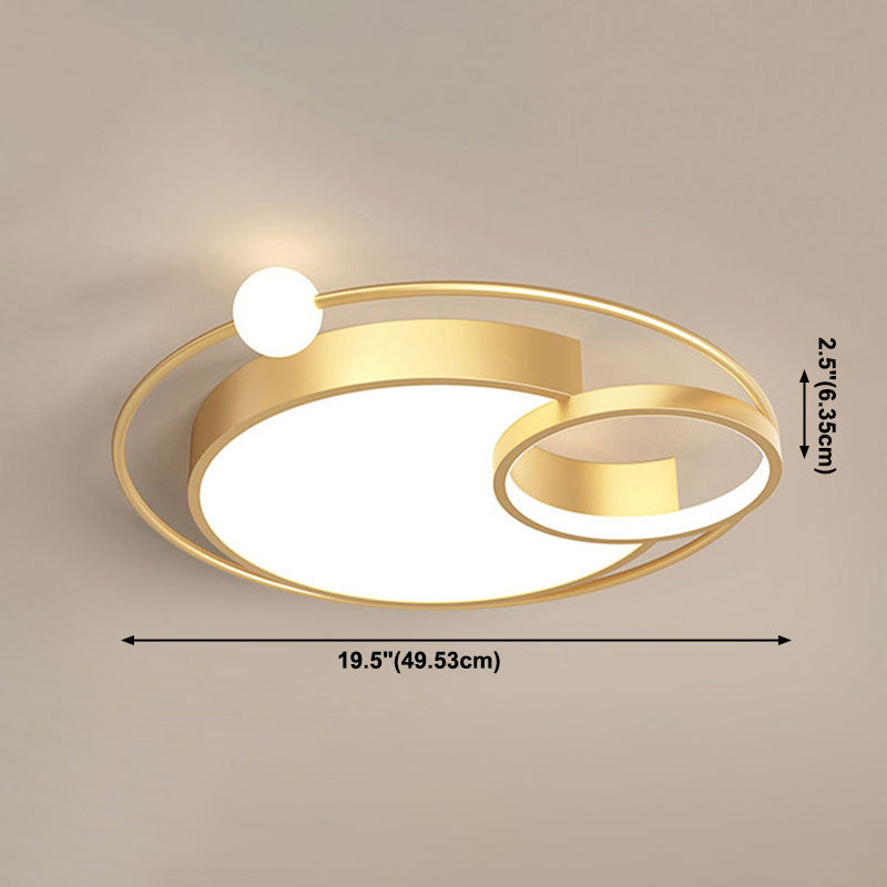 3-Lights Circles Flush Ceiling Light Fixture Modern Style Metal Led Flush Mount in Glod