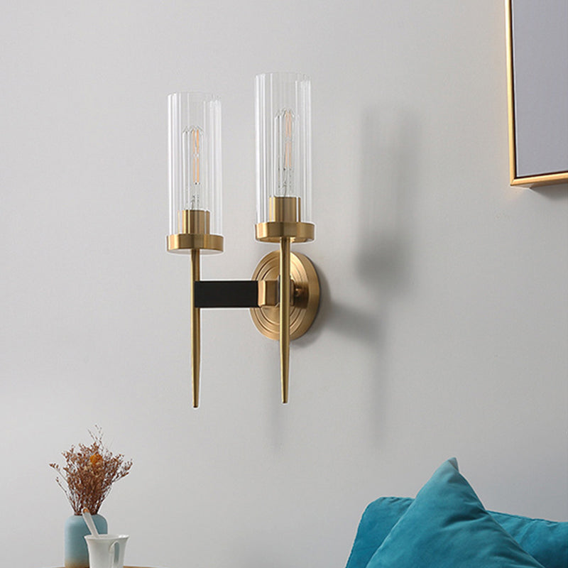 Modern Simple Style Half Cylinder Shade Wall Sconce Glass Multi Lights Sconces in Gold Finish