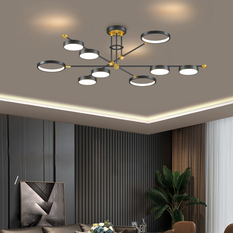 Araña LED moderna anillos múltiples luces de techo colgantes araña de metal orbe de metal