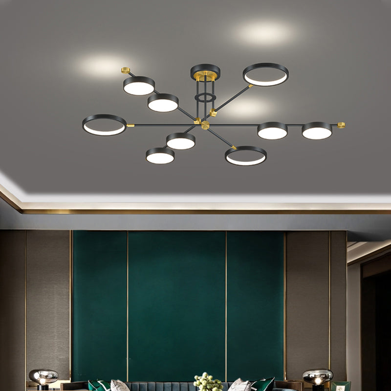 Araña LED moderna anillos múltiples luces de techo colgantes araña de metal orbe de metal