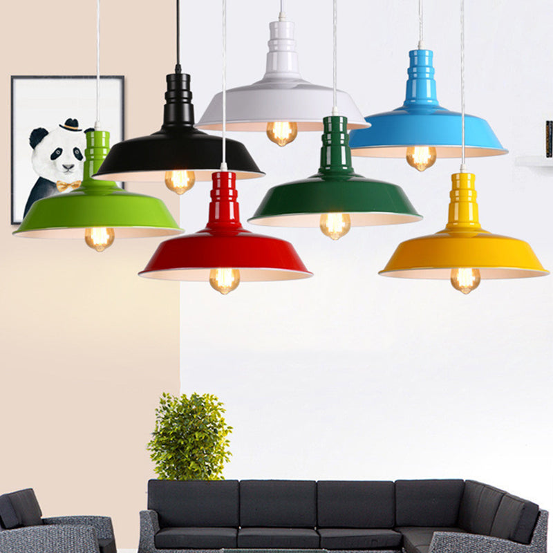 Modern Industrial Barn Shade Hanging Light, Macaron Metal 1-Light Pendant Lighting