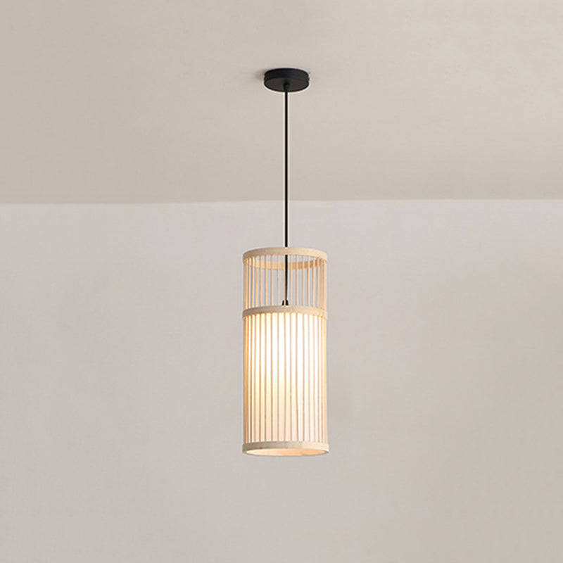Einfacher 1-Licht-Anhänger Licht, Zylinder Bambuskäfig Schatten Anhängerlampe für das Restaurant