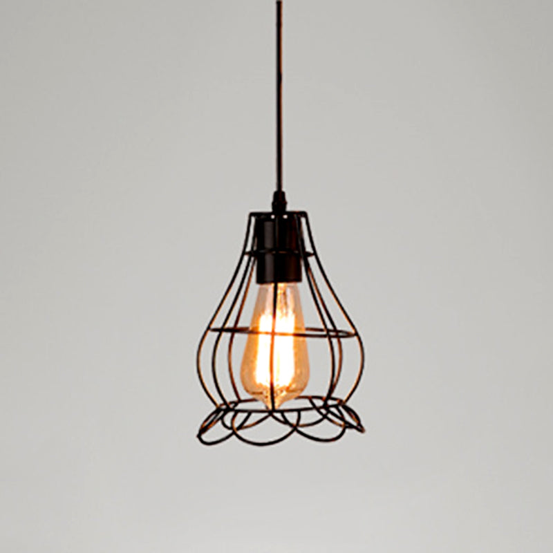 Einfache 1-Licht-Anhänger Licht, Metallkäfig Schatten Anhängerlampe in Schwarz für das Restaurant