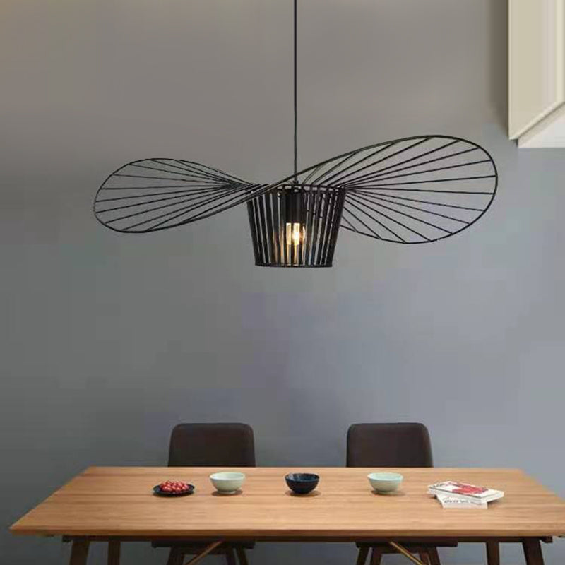 Indoor Metal 1-Light Hanging Light, Nordic Simple Straw Hat Cage Shade Pendant Light