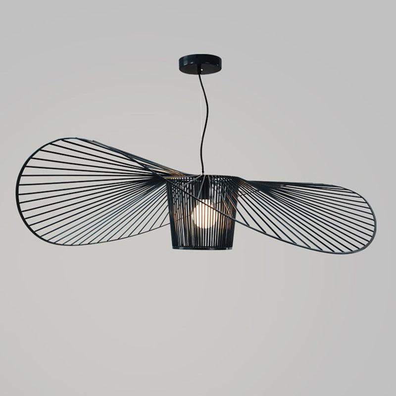 Indoor Metal 1-Light Hanging Light, Nordic Simple Straw Hat Cage Shade Pendant Light