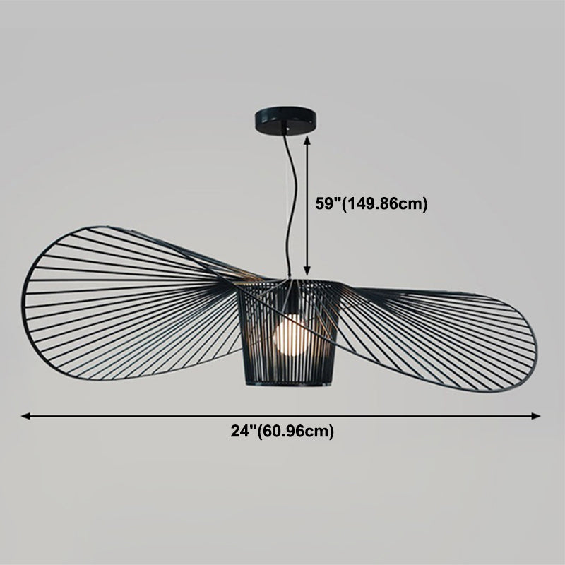 Indoor Metal 1-Light Hanging Light, Nordic Simple Straw Hat Cage Shade Pendant Light