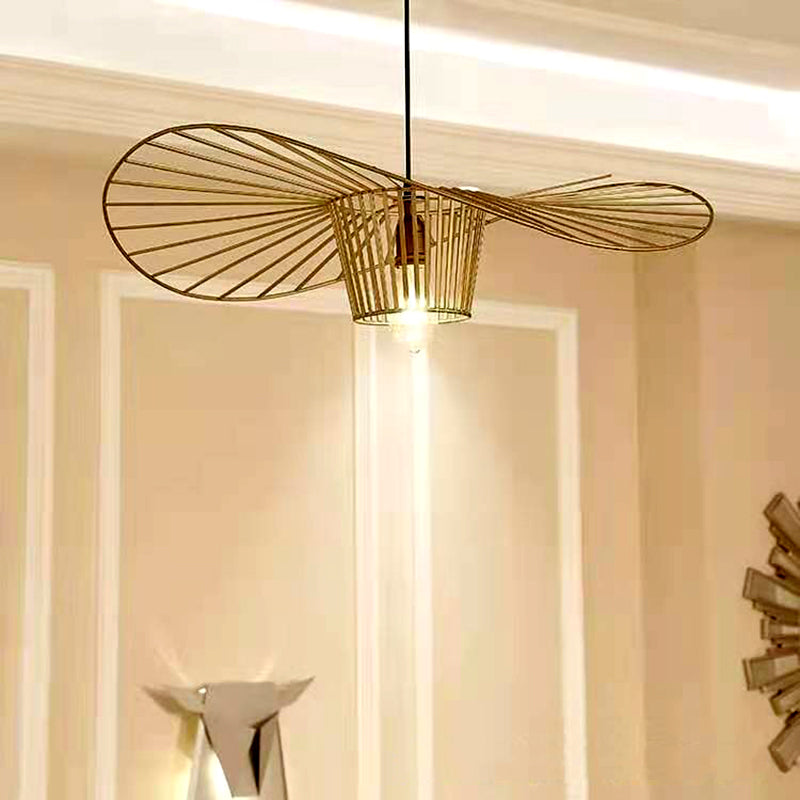 Indoor Metal 1-Light Hanging Light, Nordic Simple Straw Hat Cage Shade Pendant Light