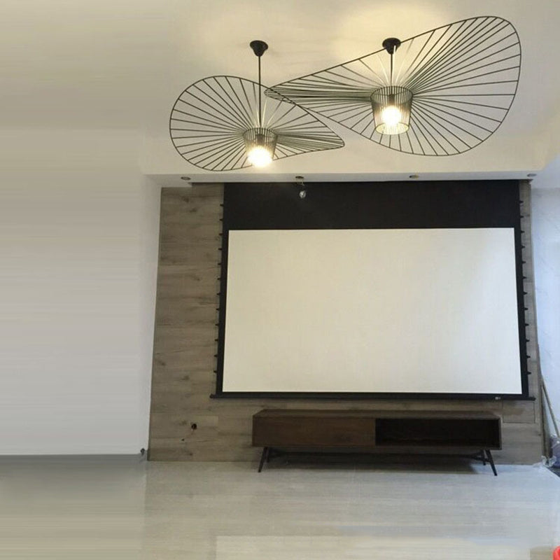 Indoor Metal 1-Light Hanging Light, Nordic Simple Straw Hat Cage Shade Pendant Light