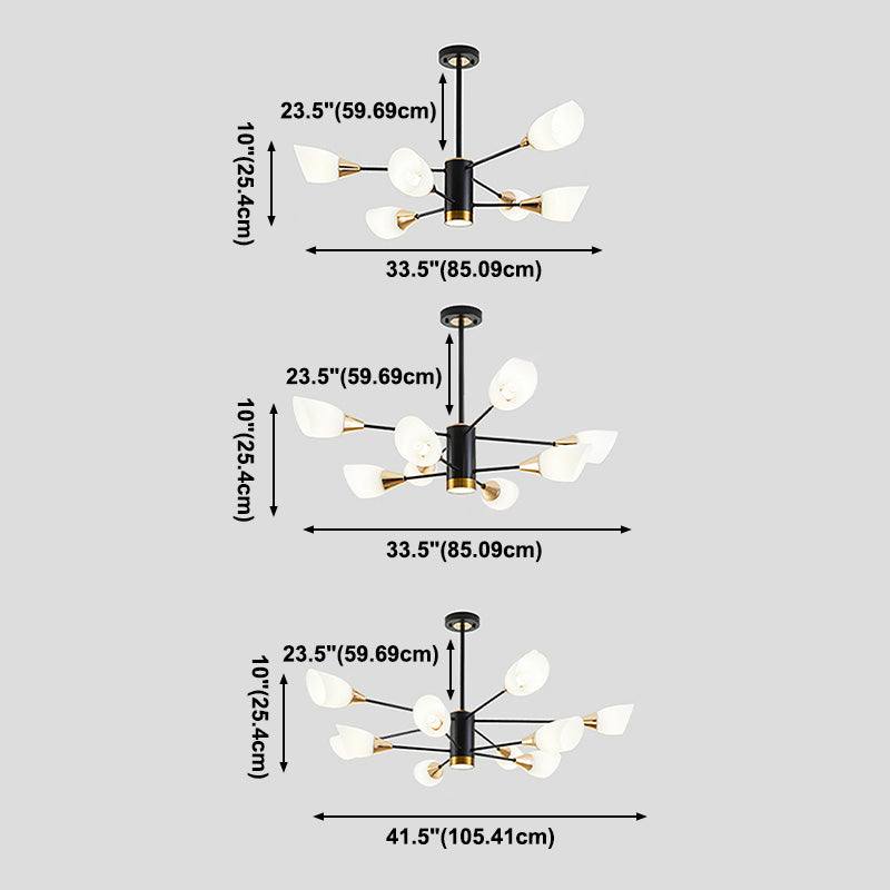 Moderner Kronleuchter mit Opal gefrosteter Glasschatten schwarzer Anhänger Beleuchtung für Esszimmer Schlafzimmer
