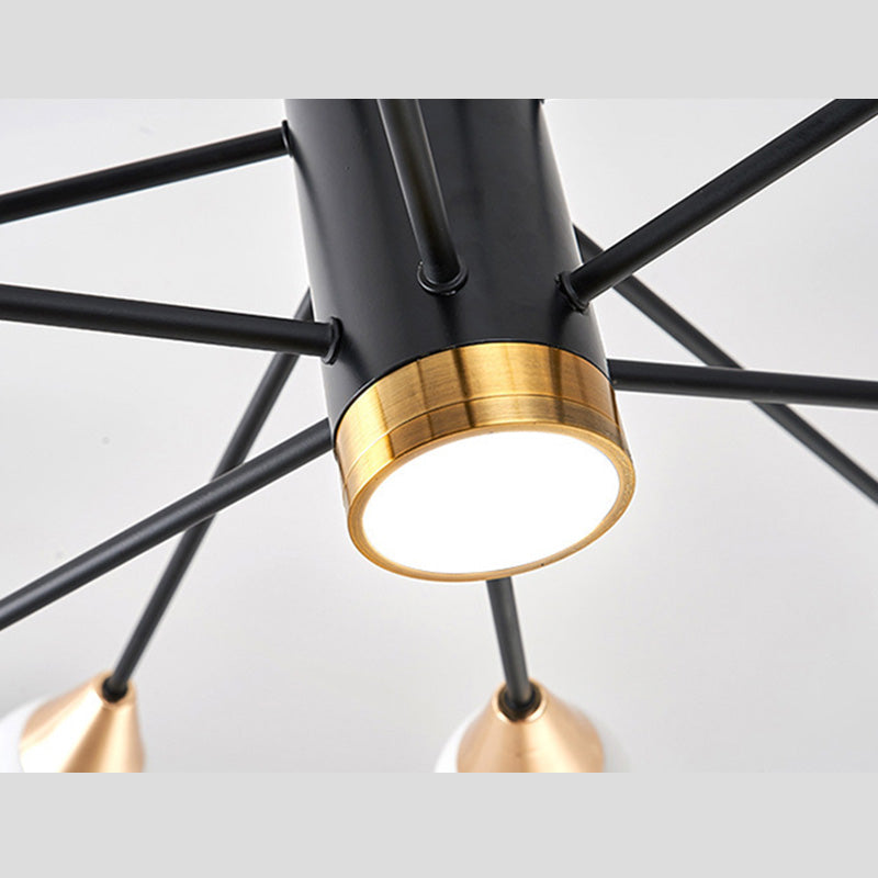 Moderner Kronleuchter mit Opal gefrosteter Glasschatten schwarzer Anhänger Beleuchtung für Esszimmer Schlafzimmer