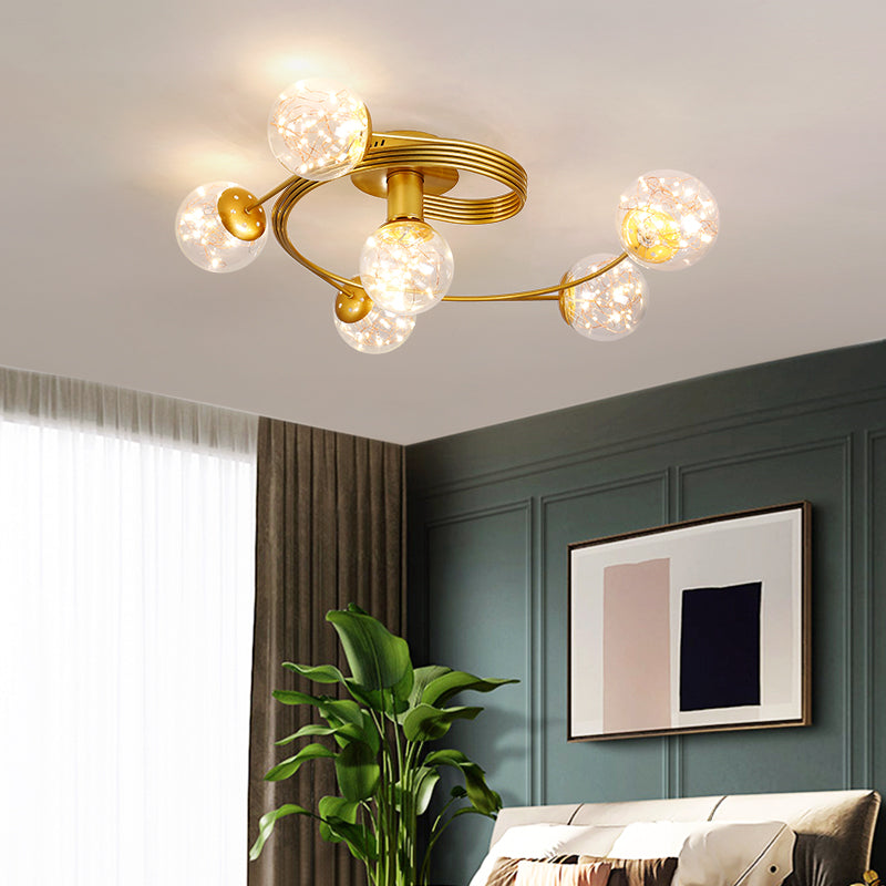 6-Lights Globe Glass Ceiling Light Simplicity Modern Style Flush Mount Light for Bedroom