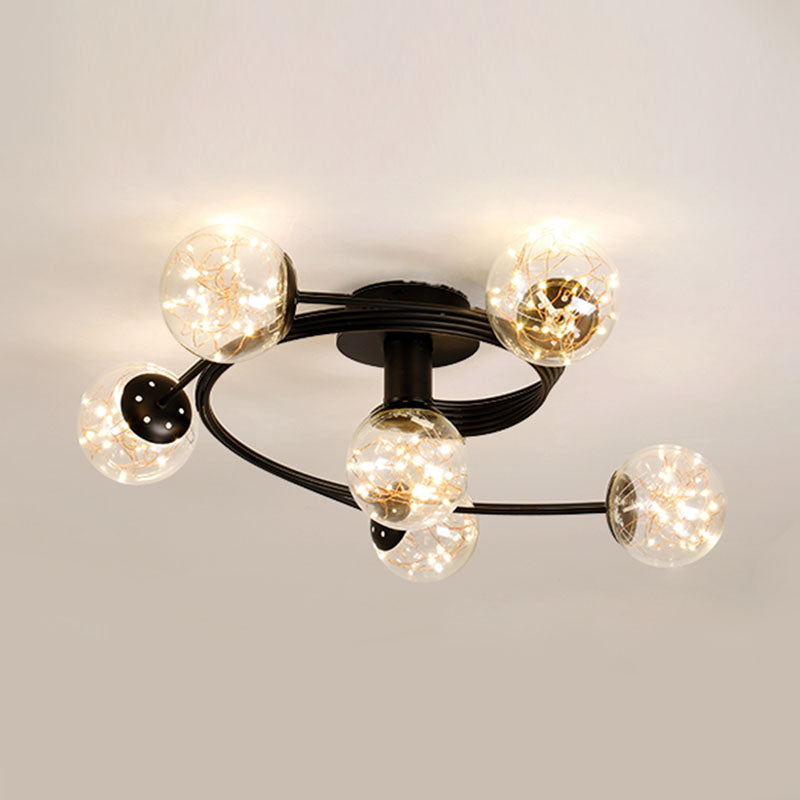 6-Lights Globe Glass Ceiling Light Simplicity Modern Style Flush Mount Light for Bedroom