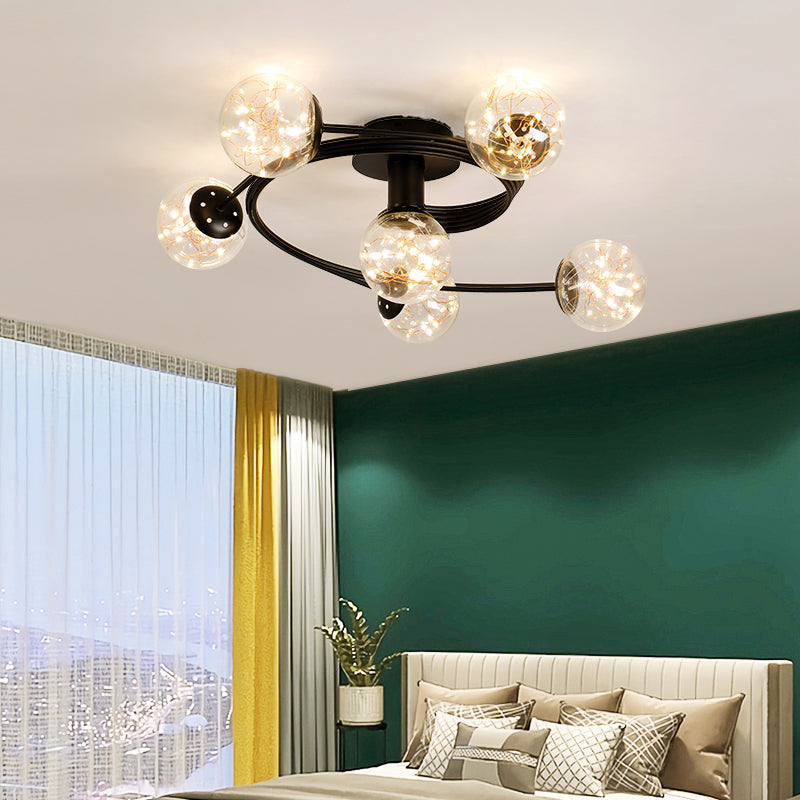 6-Lights Globe Glass Ceiling Light Simplicity Modern Style Flush Mount Light for Bedroom