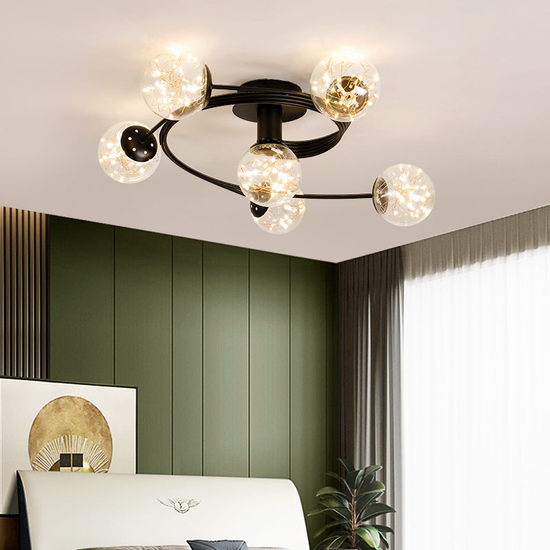 6-Lights Globe Glass Ceiling Light Simplicity Modern Style Flush Mount Light for Bedroom