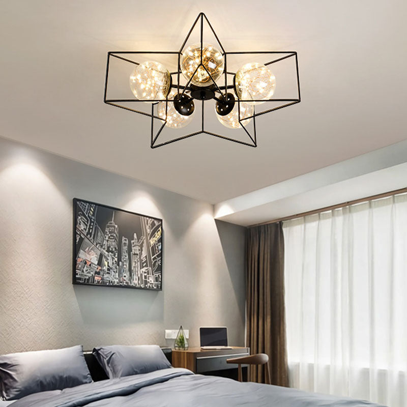 Metal Cage Design Simplicity Ceiling Light 5-Lights Modern Style Lighting Fixture
