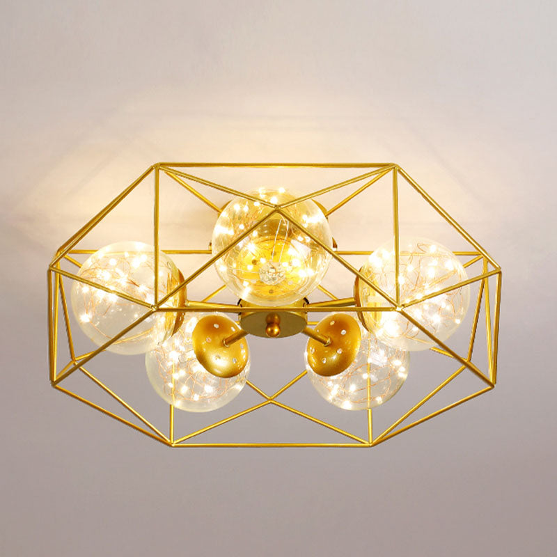 Metal Cage Design Simplicity Ceiling Light 5-Lights Modern Style Lighting Fixture