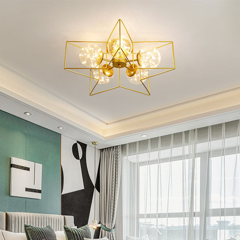 Metal Cage Design Simplicity Ceiling Light 5-Lights Modern Style Lighting Fixture