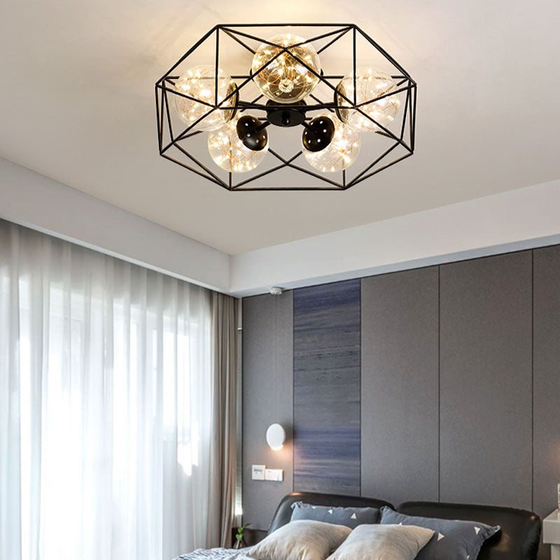 Metal Cage Design Simplicity Ceiling Light 5-Lights Modern Style Lighting Fixture