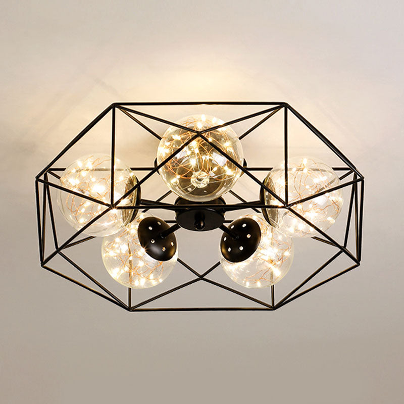Metal Cage Design Simplicity Ceiling Light 5-Lights Modern Style Lighting Fixture