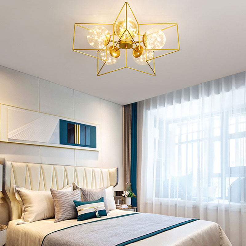 Metal Cage Design Simplicity Ceiling Light 5-Lights Modern Style Lighting Fixture