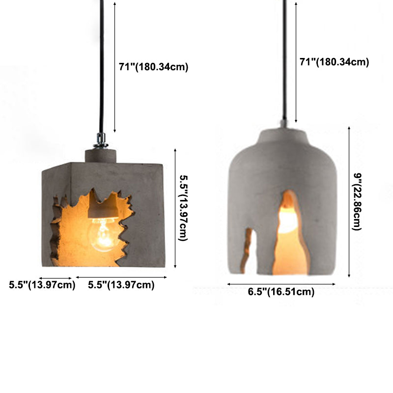 Lámpara colgante de 1 luces de cemento, iluminación colgante gris simple y simple para vivir
