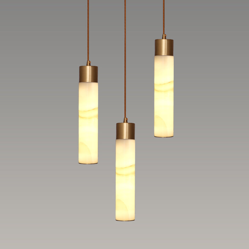 Nordic Strip Shade Pendant Light, Minimalist Marble with Brass Top Hanging Light