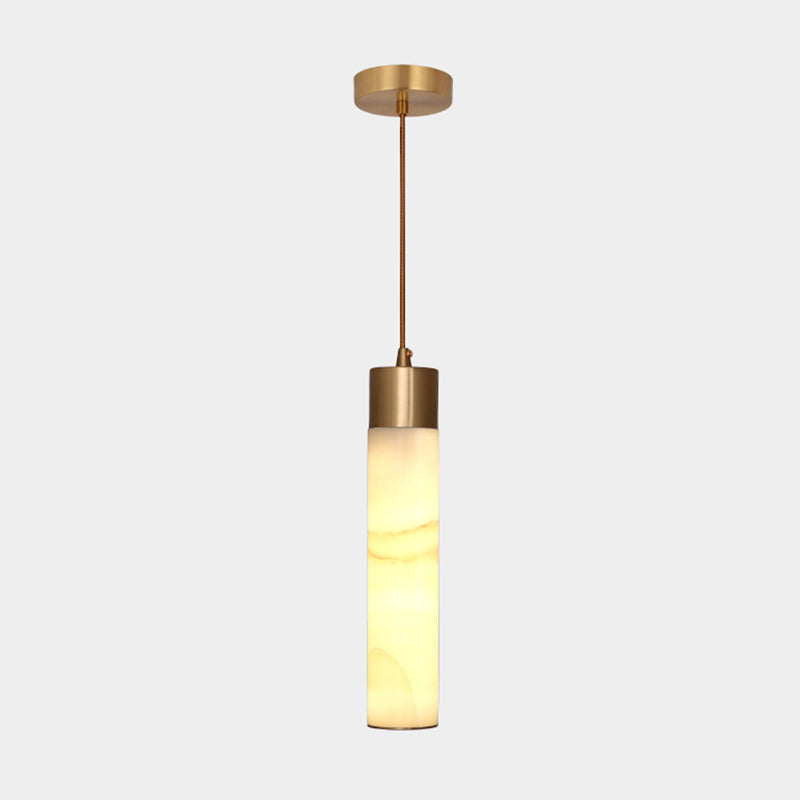 Nordic Strip Shade Pendant Light, Minimalist Marble with Brass Top Hanging Light