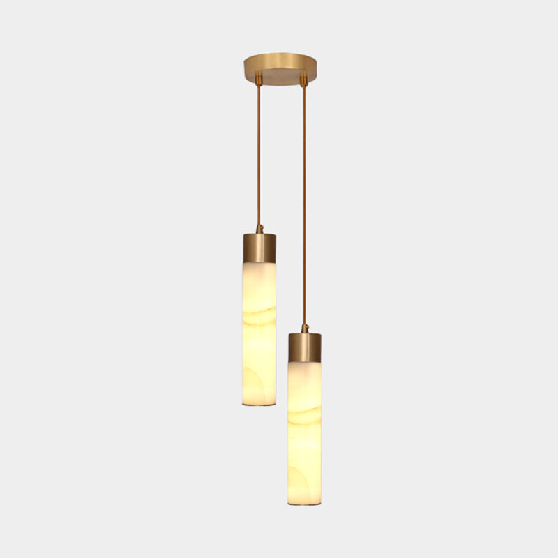 Nordic Strip Shade Pendant Light, Minimalist Marble with Brass Top Hanging Light