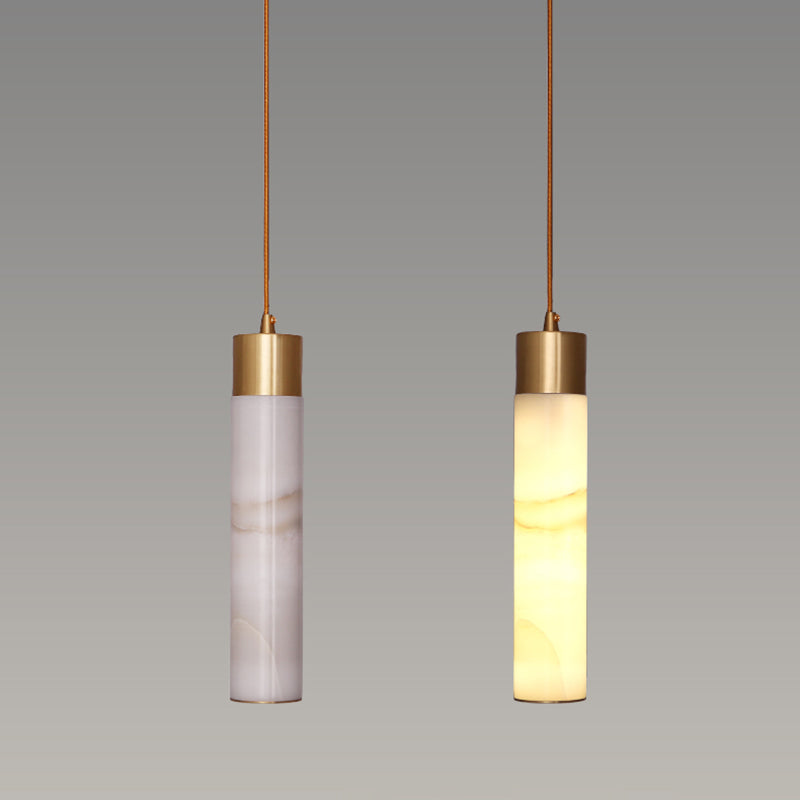 Nordic Strip Shade Pendant Light, Minimalist Marble with Brass Top Hanging Light