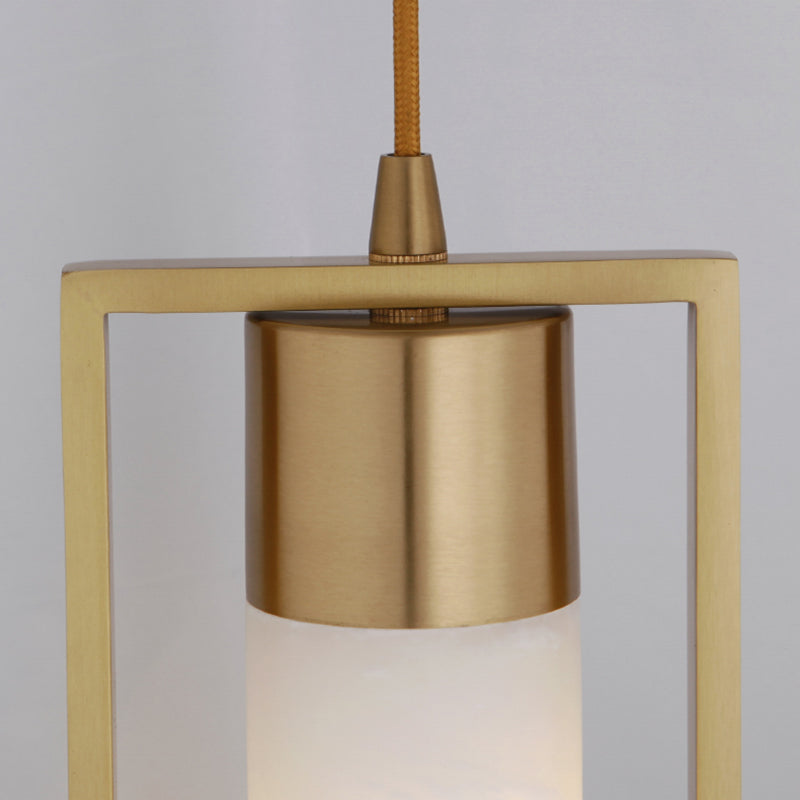 Nordic Strip Shade Pendant Light, Minimalist Marble with Brass Top Hanging Light