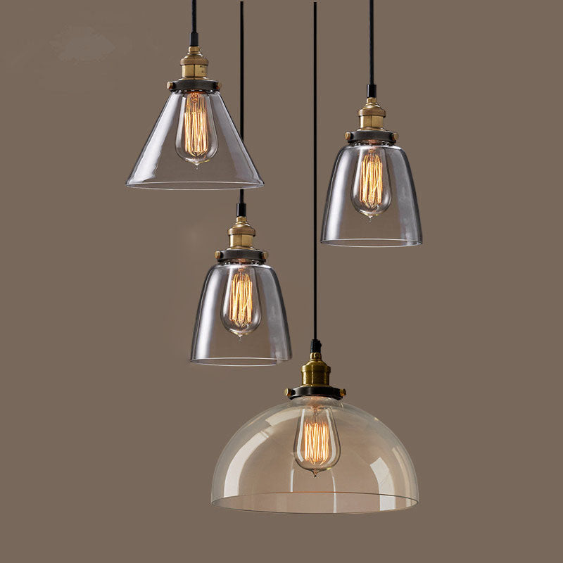 Industrial 1-Light Hanging Pendant Light, Amber Glass Hanging Light Fixtures